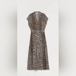 H&M Leopard Cheetah Animal Print Button Shirt  Midi Dress L Rockabilly